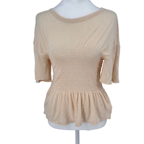 Soft Joie smocked peplum top Sz M beige/sand lyocell-wool blend, dolman - Picture 1 of 9
